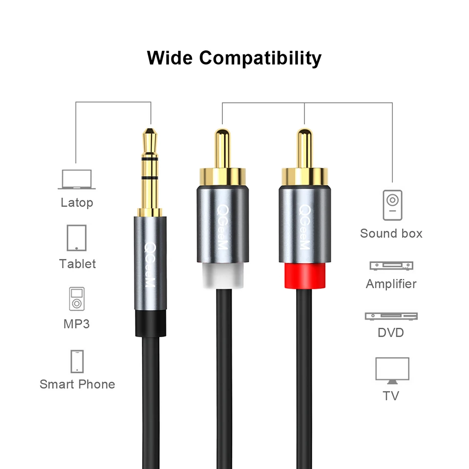 Kabel QGeeM RCA 2RCA do 3.5mm, – Audio Music Mixer recenzja i cena